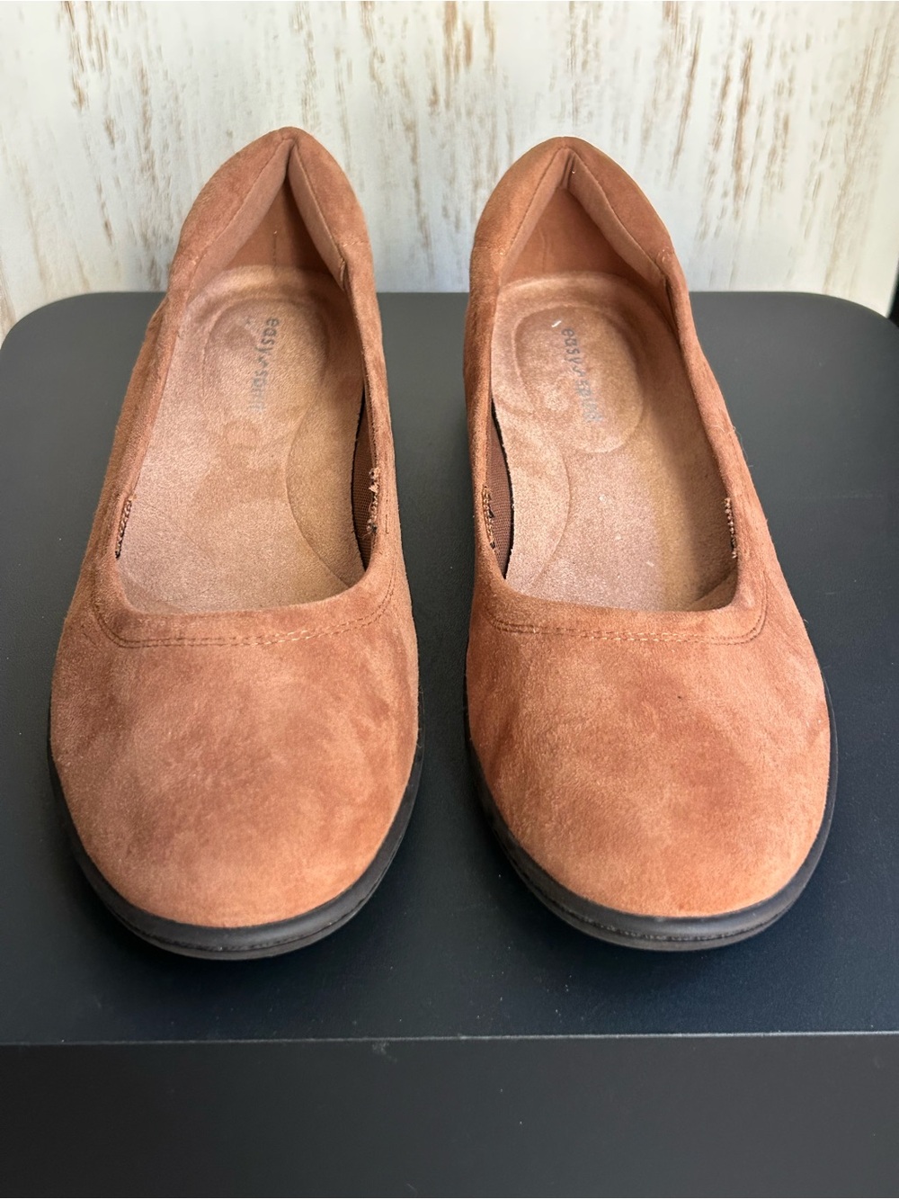 Easy Spirit Women's Suede Ballet Flats in Cognac Brown